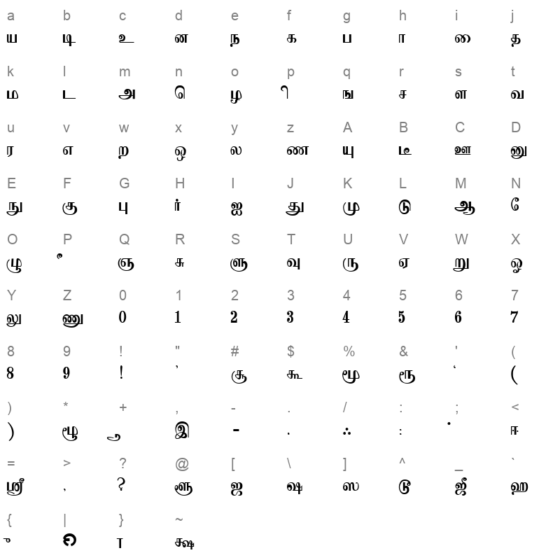 Adaanaa Regular Character Map