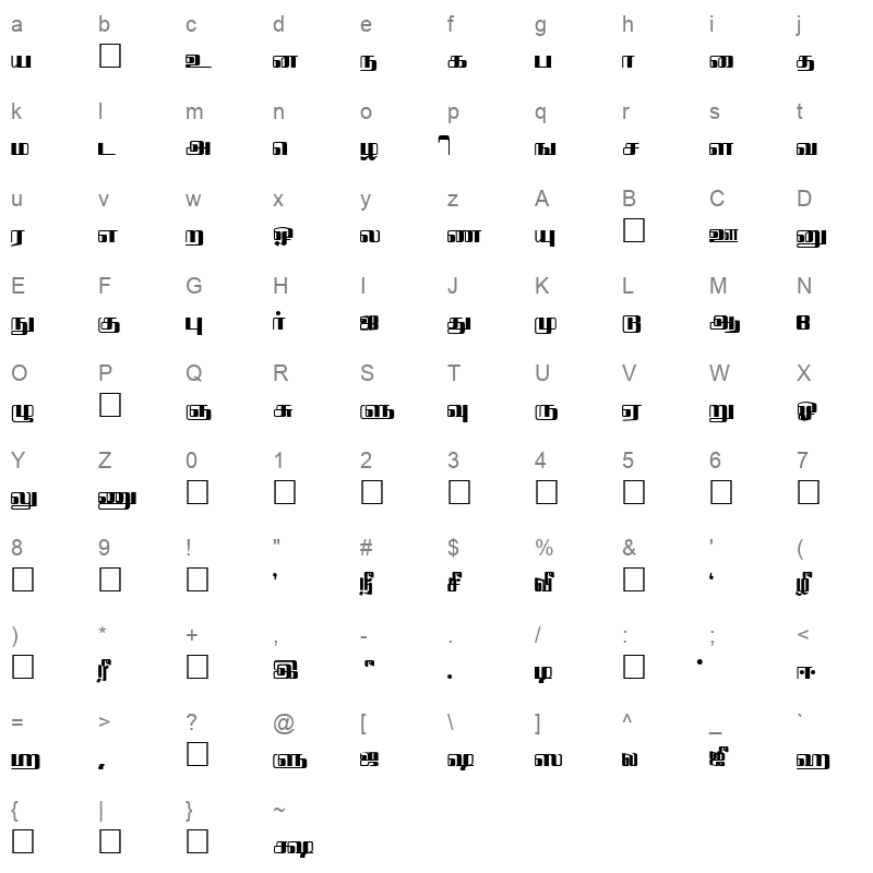 Bavani Regular Character Map