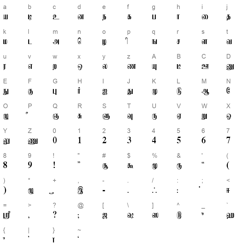 Eelamlead Plain Character Map