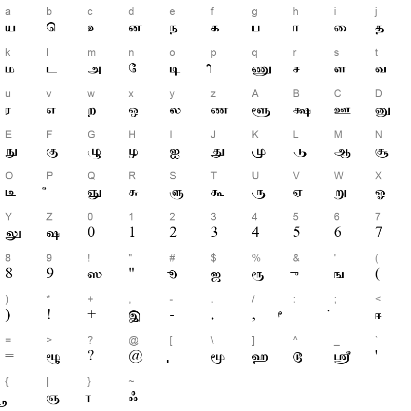 ELCOT Trichy Regular Character Map