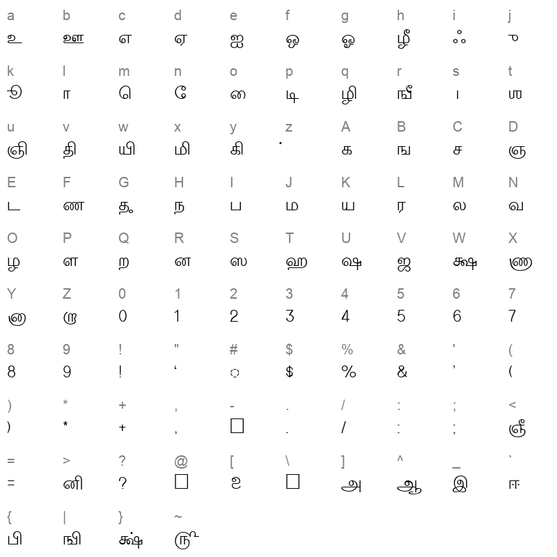 JAYLALITA Normal Character Map