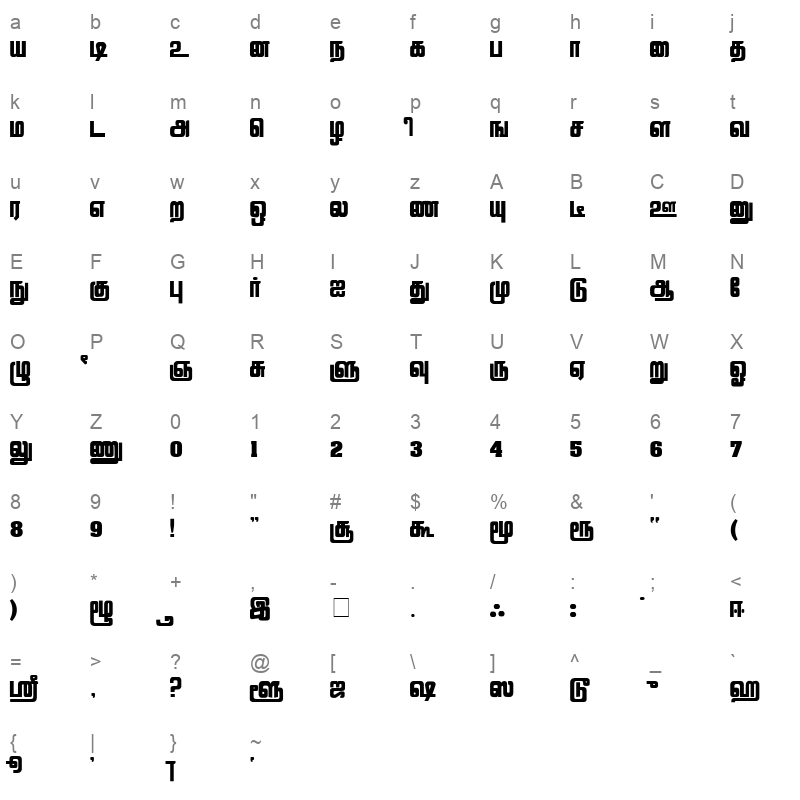 LRAVI Regular Character Map