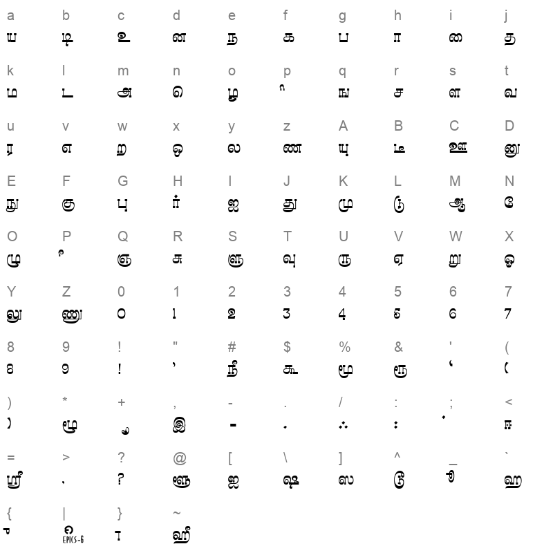 Madhuvanthi Regular Character Map