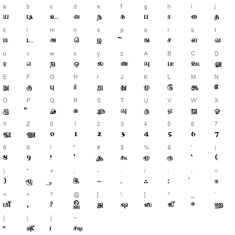 Nagananthini Regular Character Map