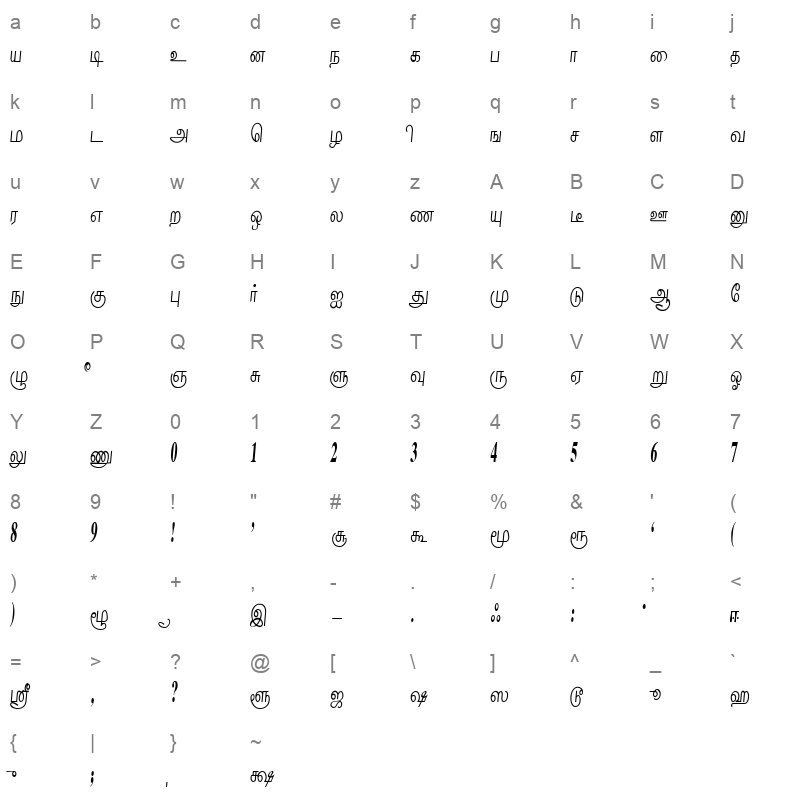 Nalini Regular Character Map