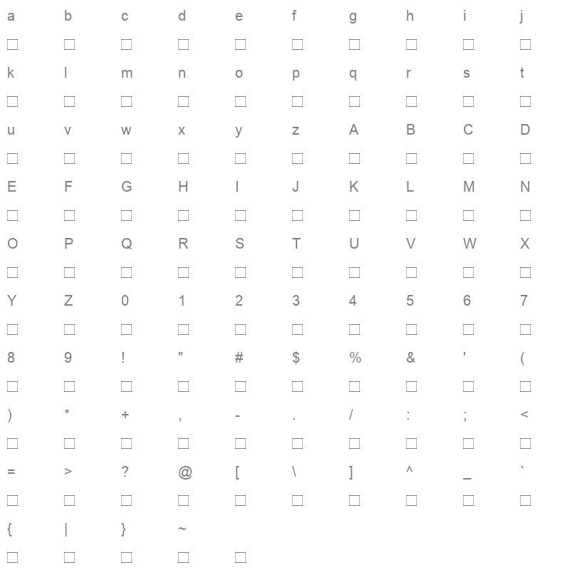 NewStyle Bold Character Map