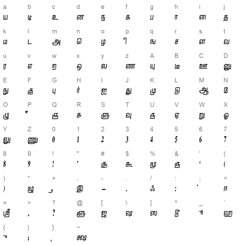 Nirmala Regular Character Map