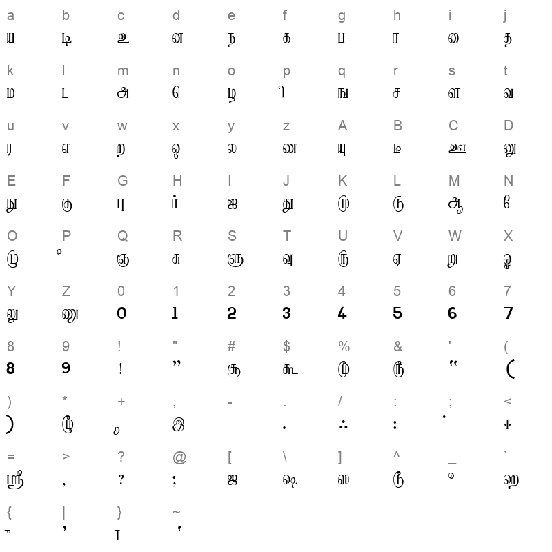 Ranjani Plain Character Map