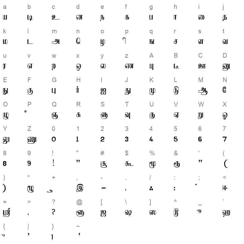 Saraswathy Plain Character Map