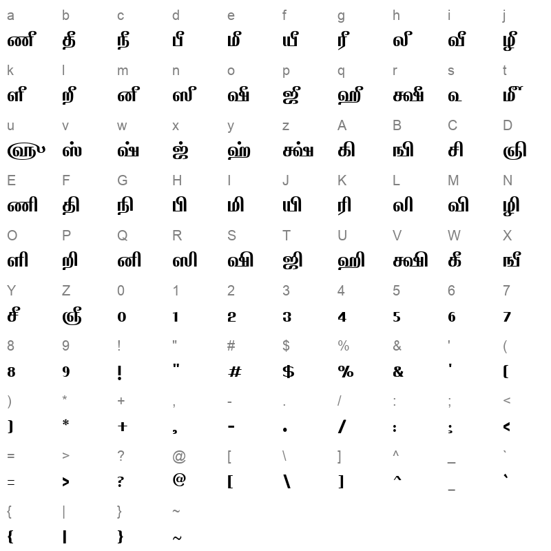 TAM-Appar Bold Character Map