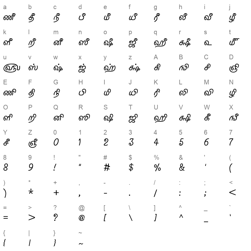 TAM Ilango Normal Character Map