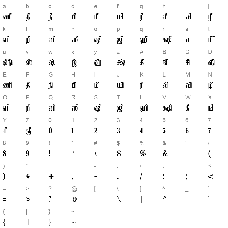 TAM-Kamban Bold Character Map