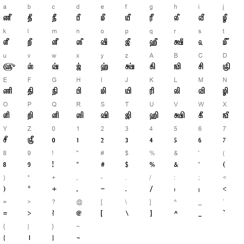 TAM-Kannadasan Bold Character Map