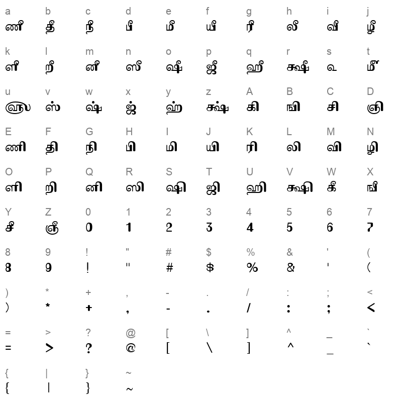 TAM Komala Bold Character Map