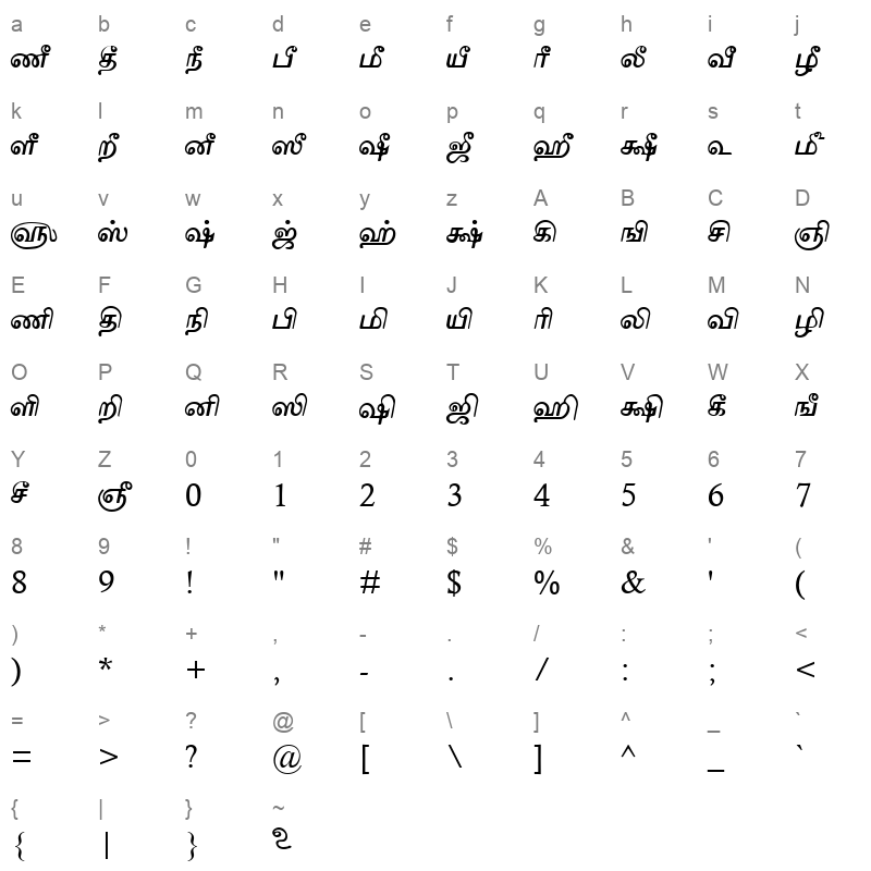 TAM Maduram Normal Character Map