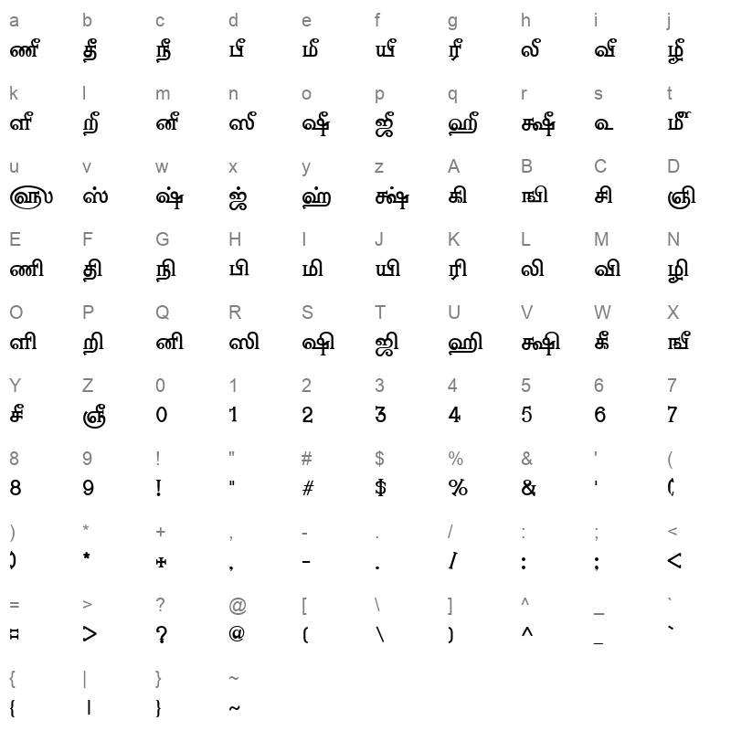 TAM Nambi Bold Character Map