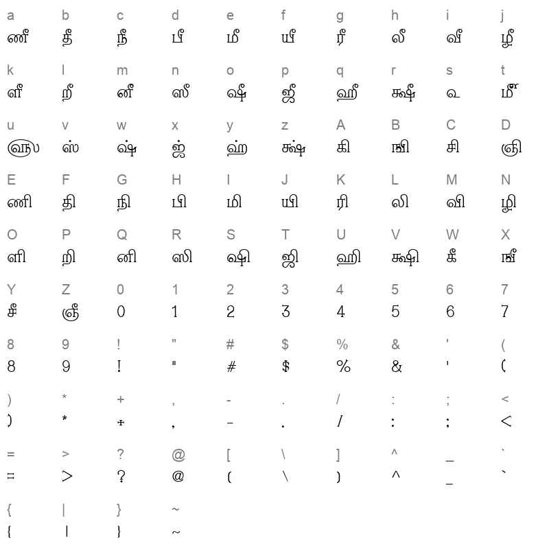 TAM Nambi Normal Character Map