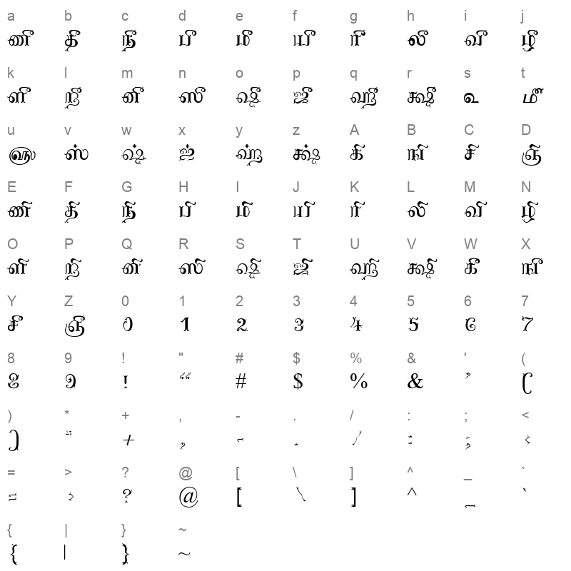 Tam Shakti 12 Normal Character Map