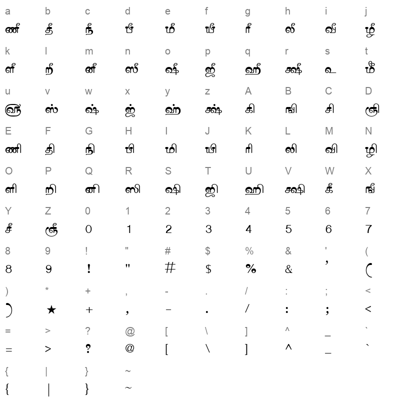 Tam Shakti 13 Normal Character Map