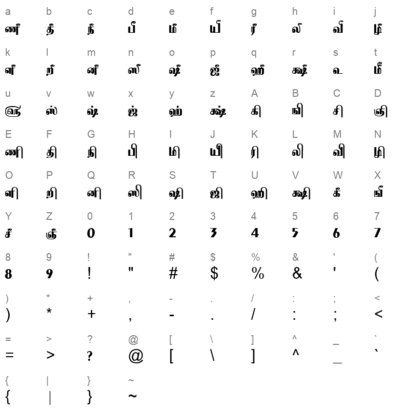 Tam Shakti 14 Normal Character Map