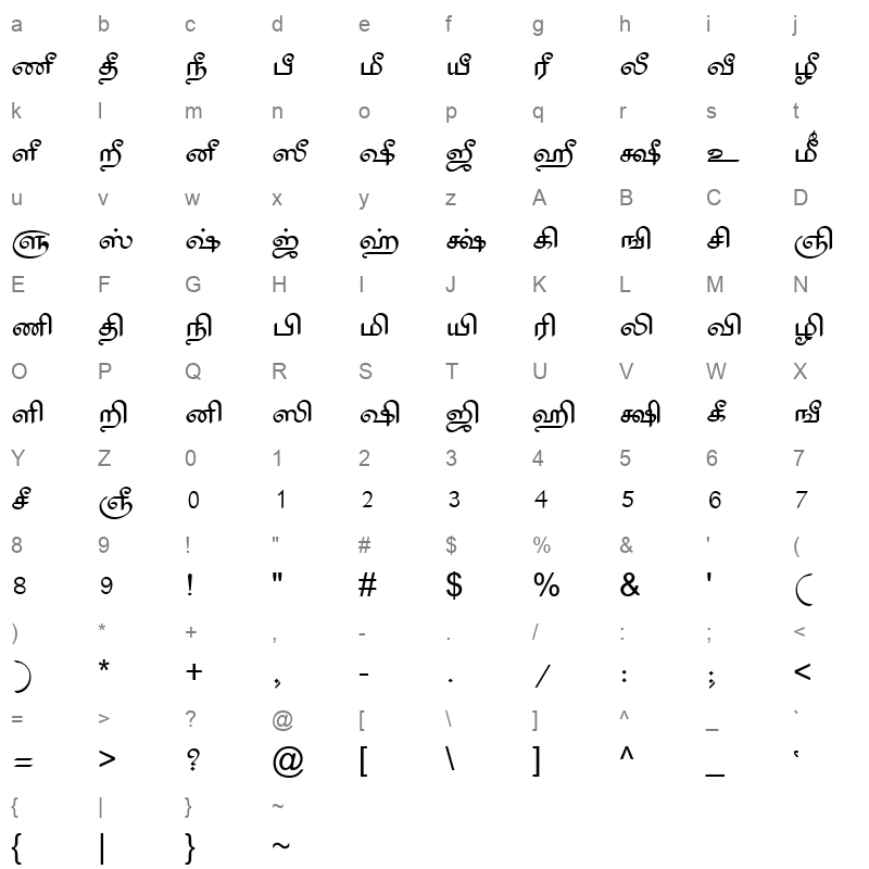 TAM-Tamil001 Normal Character Map