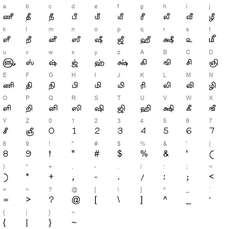 TAM-Tamil002 Normal Character Map