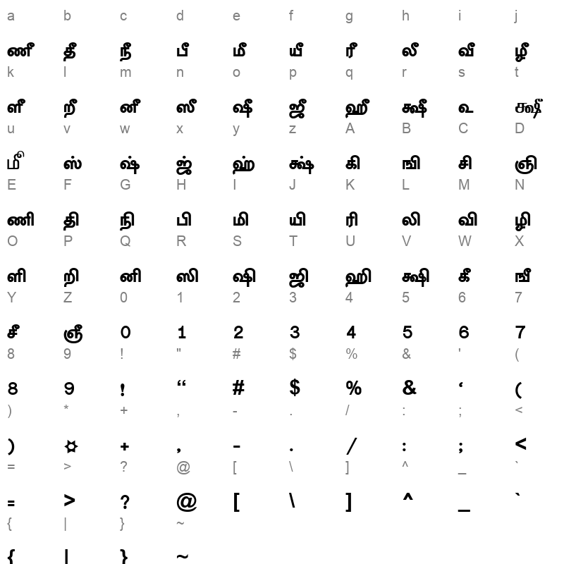 TAM-Tamil003 Normal Character Map