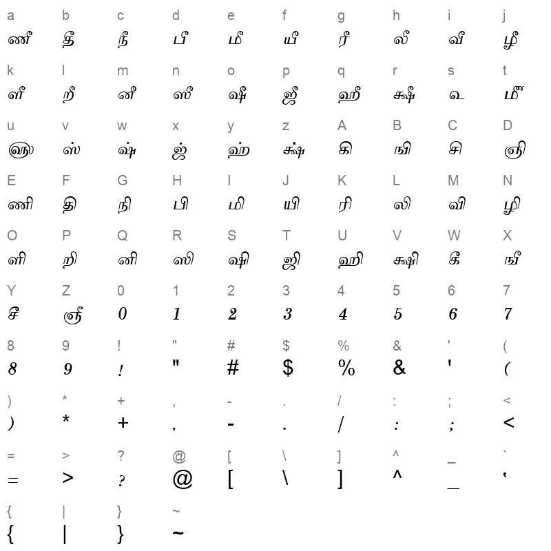 TAM-Tamil004 Normal Character Map