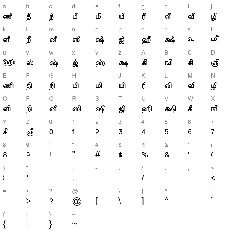 TAM-Tamil005 Normal Character Map