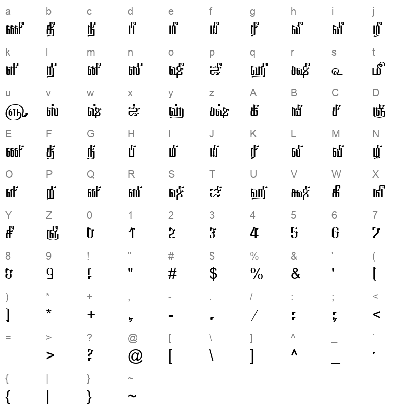 TAM-Tamil006 Normal Character Map