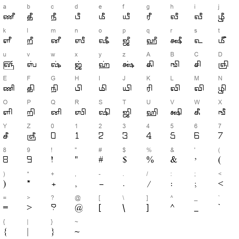 TAM-Tamil007 Normal Character Map