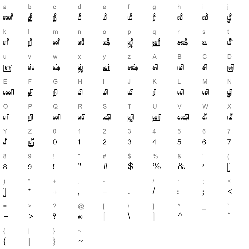 TAM-Tamil008 Normal Character Map