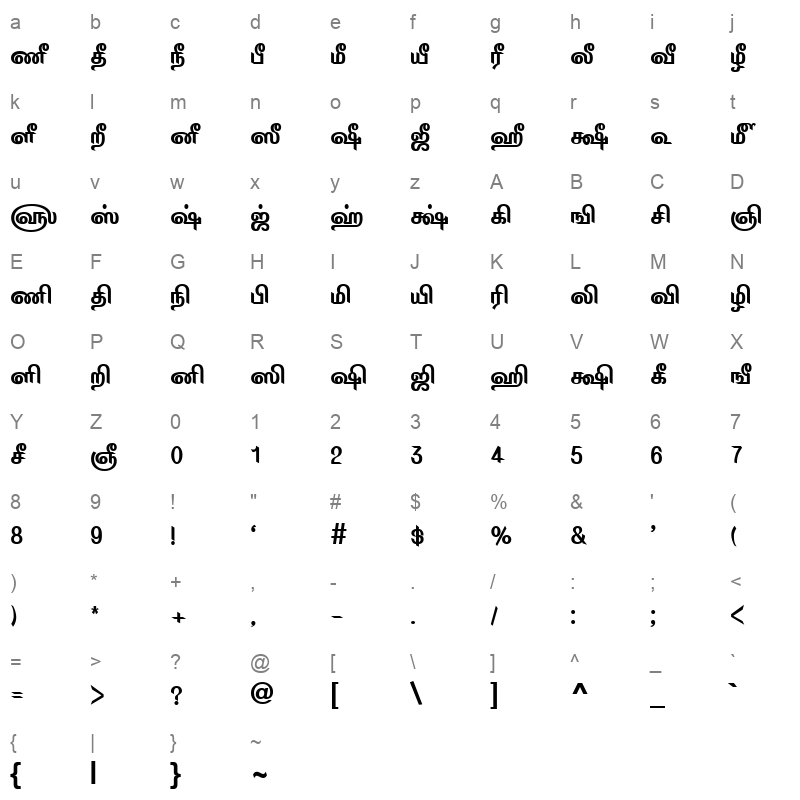 TAM-Tamil009 Normal Character Map