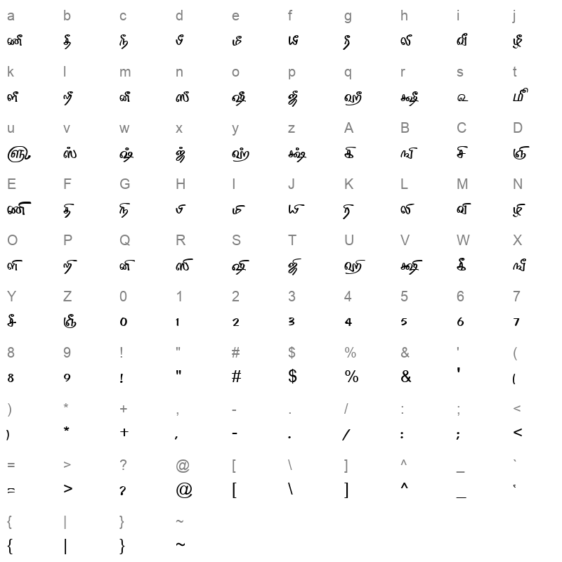 TAM-Tamil010 Normal Character Map