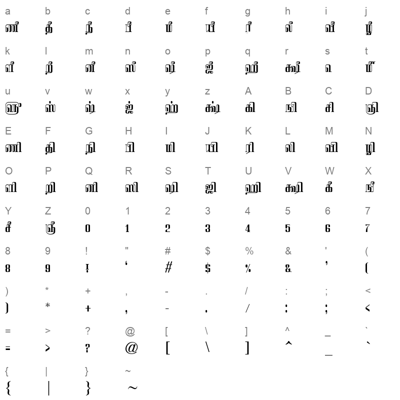 TAM-Tamil011 Normal Character Map