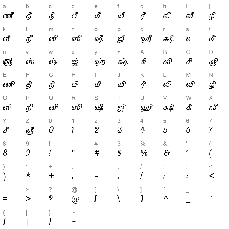 TAM-Tamil013 Normal Character Map