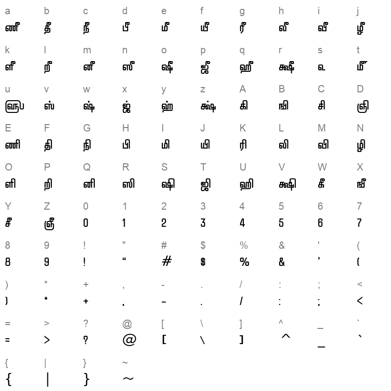 Tam-Tamil014 Normal Character Map