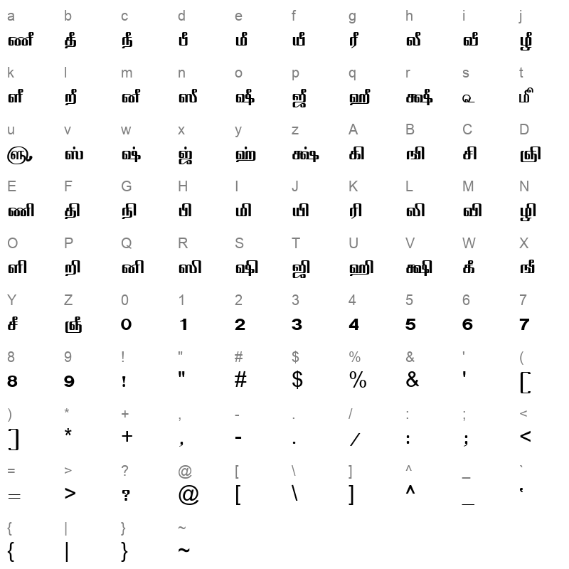 Tam-Tamil015 Normal Character Map