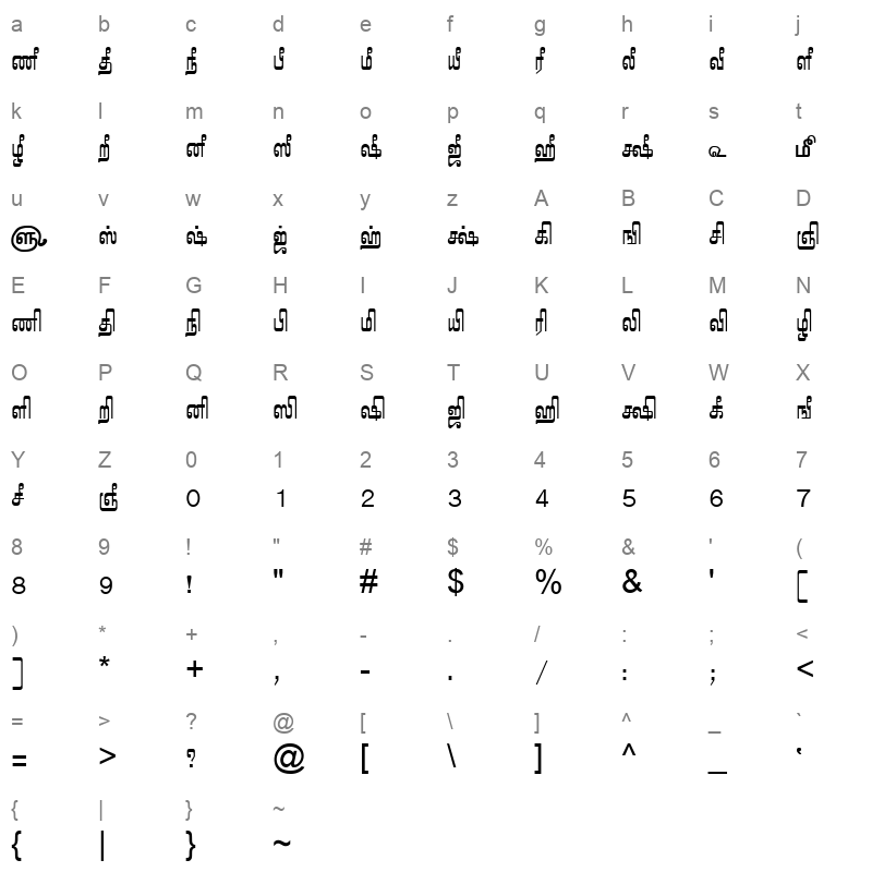 Tam-Tamil016 Normal Character Map