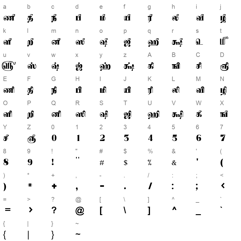 Tam-Tamil017 Normal Character Map