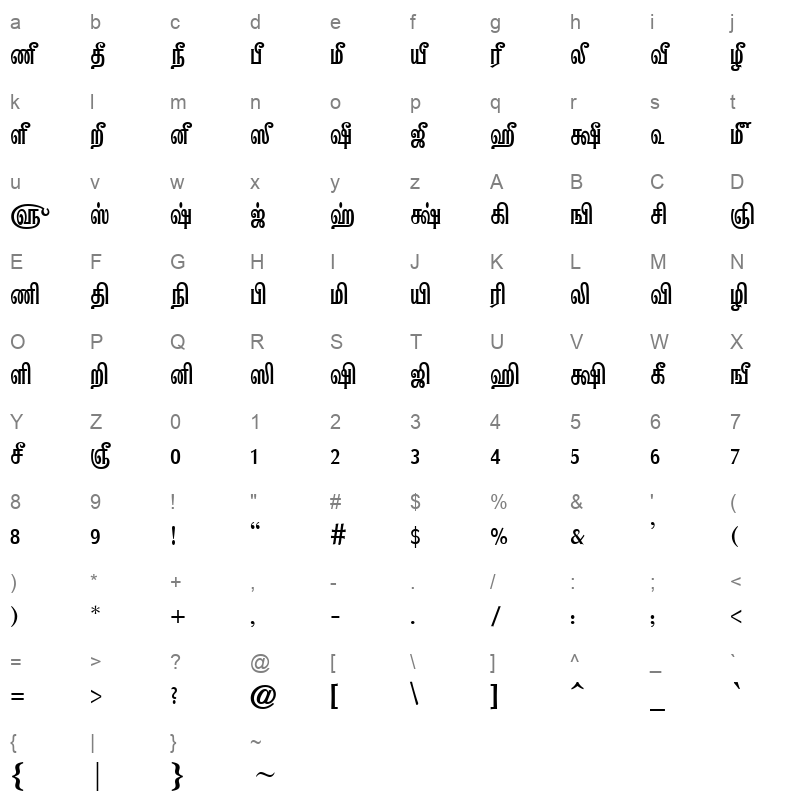 Tam-Tamil018 Normal Character Map