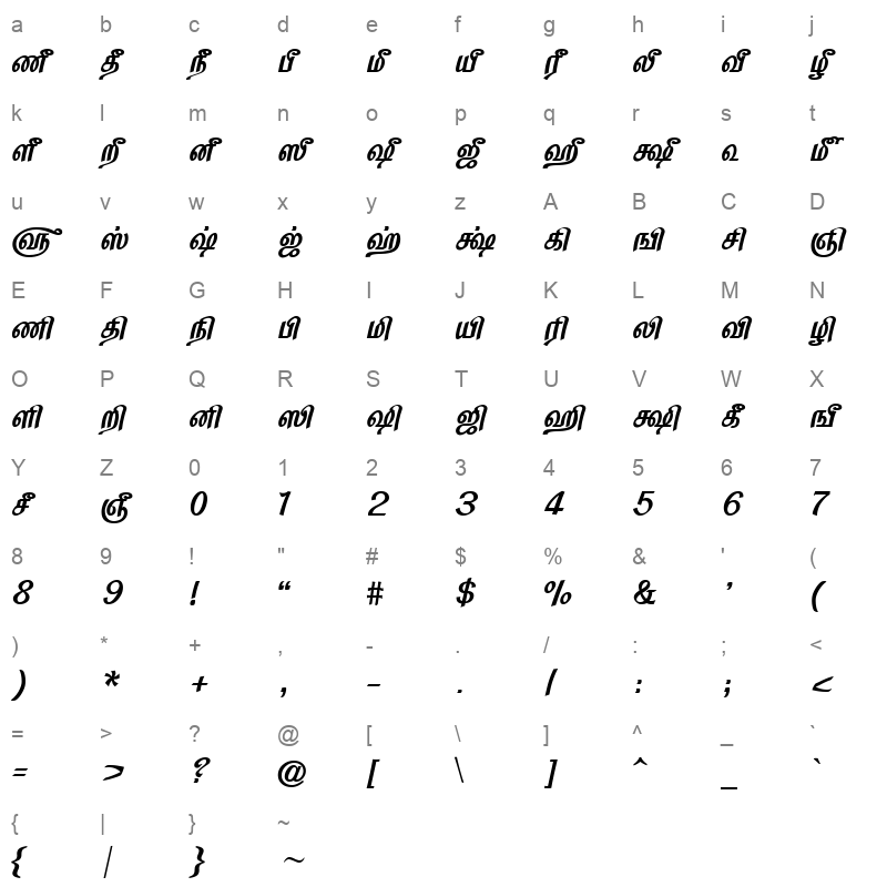 Tam-Tamil019 Normal Character Map