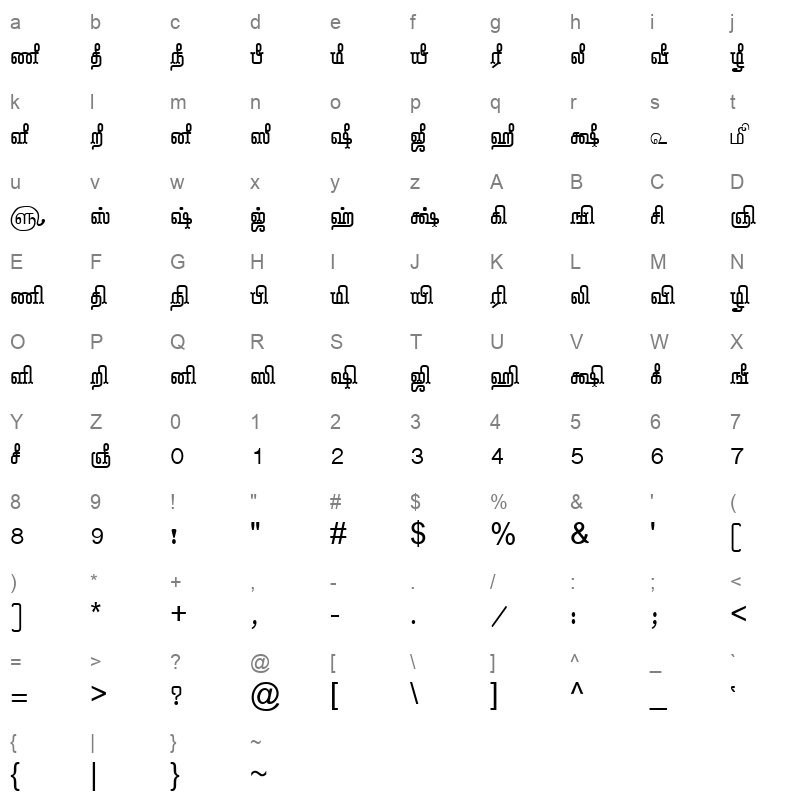 Tam-Tamil020 Normal Character Map