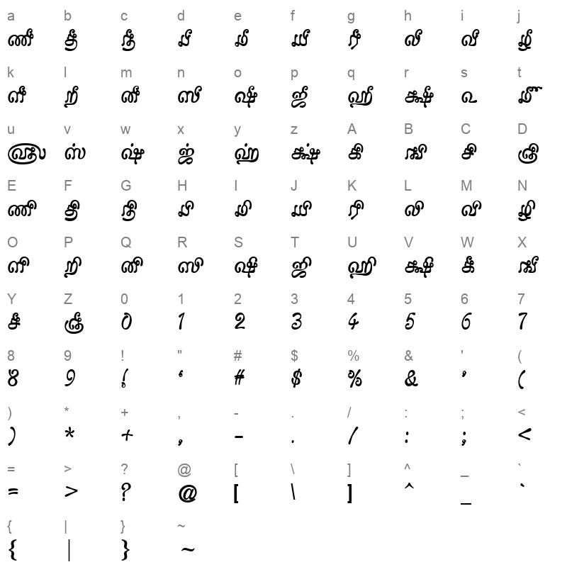 Tam-Tamil021 Normal Character Map