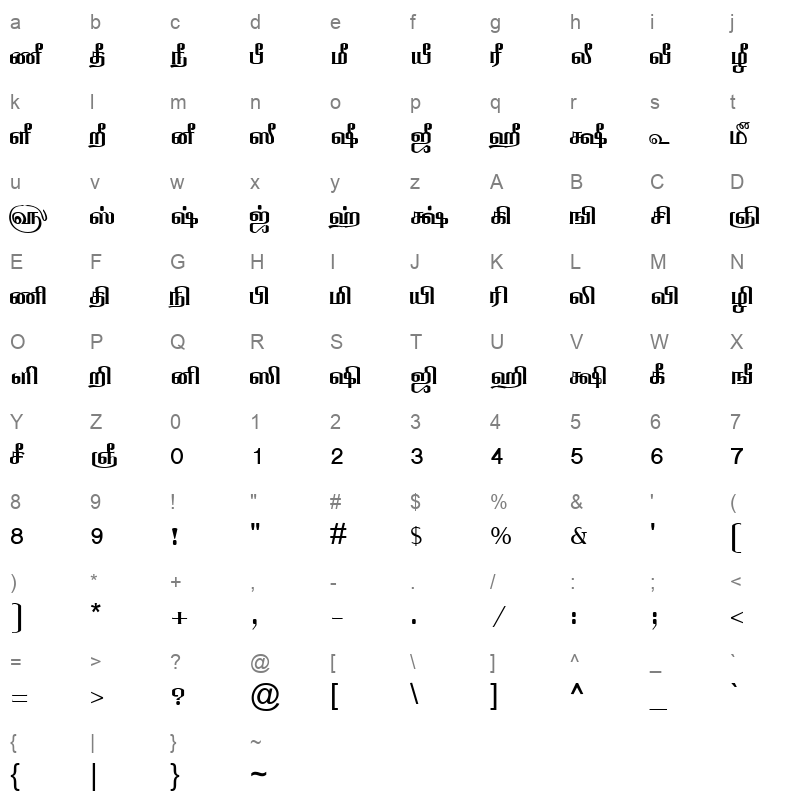 TAM-Tamil023 Normal Character Map