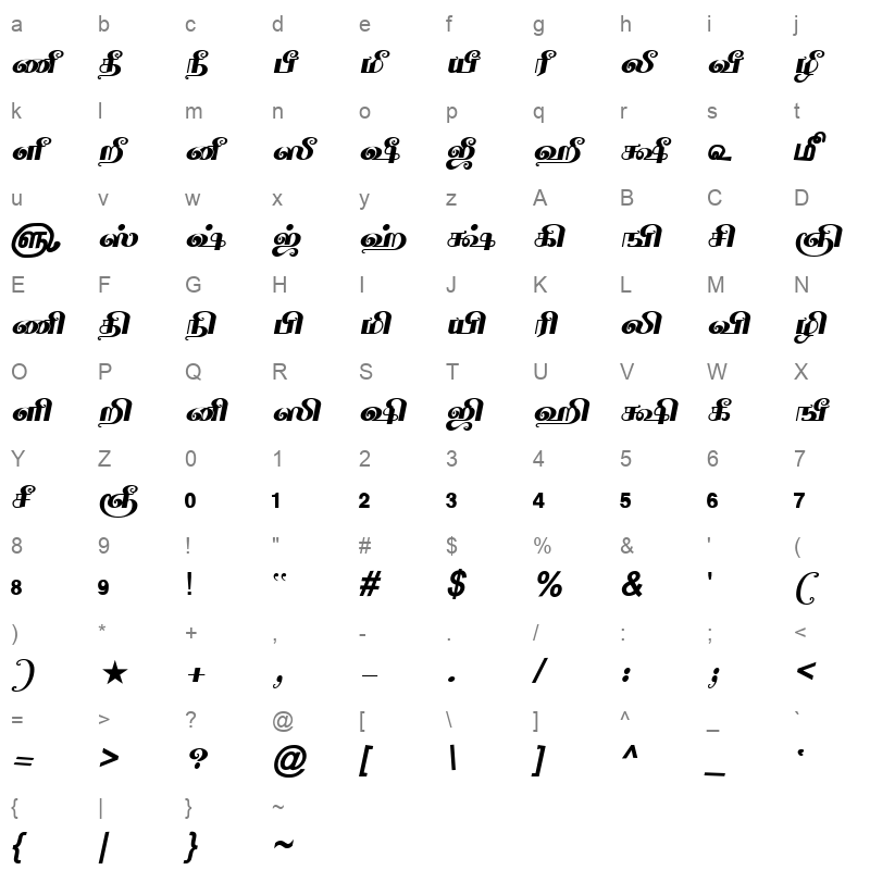 TAM-Tamil024 Normal Character Map