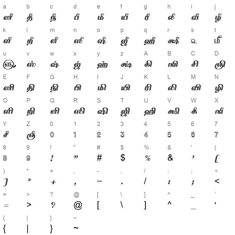 TAM-Tamil026 Normal Character Map