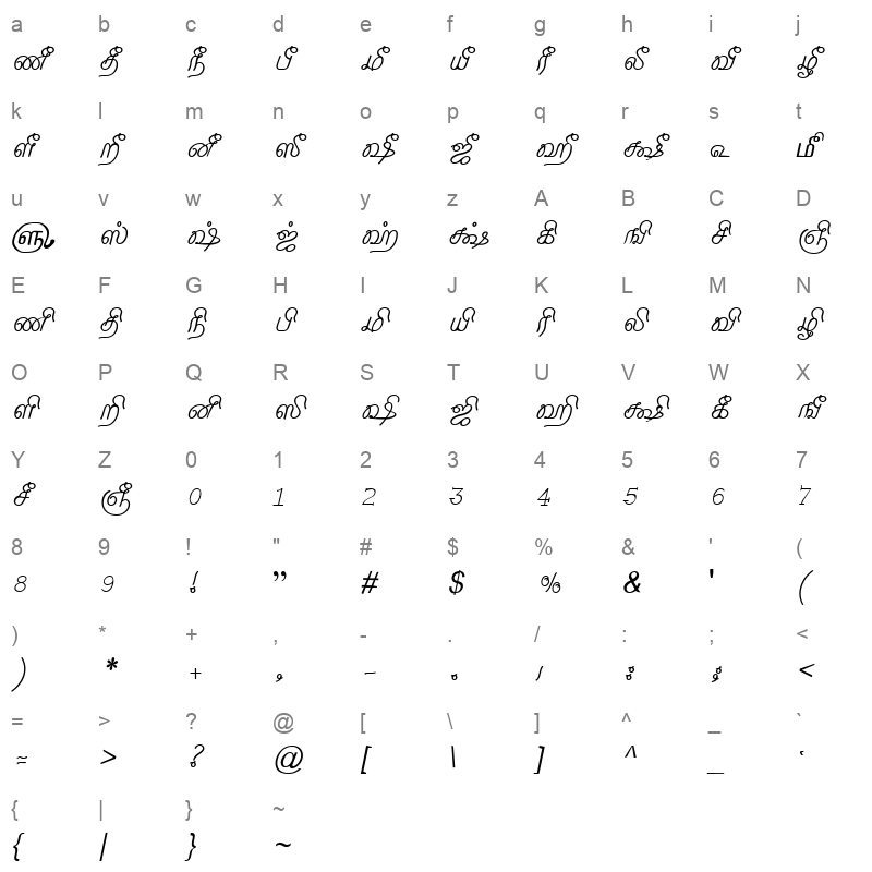 TAM-Tamil028 Normal Character Map