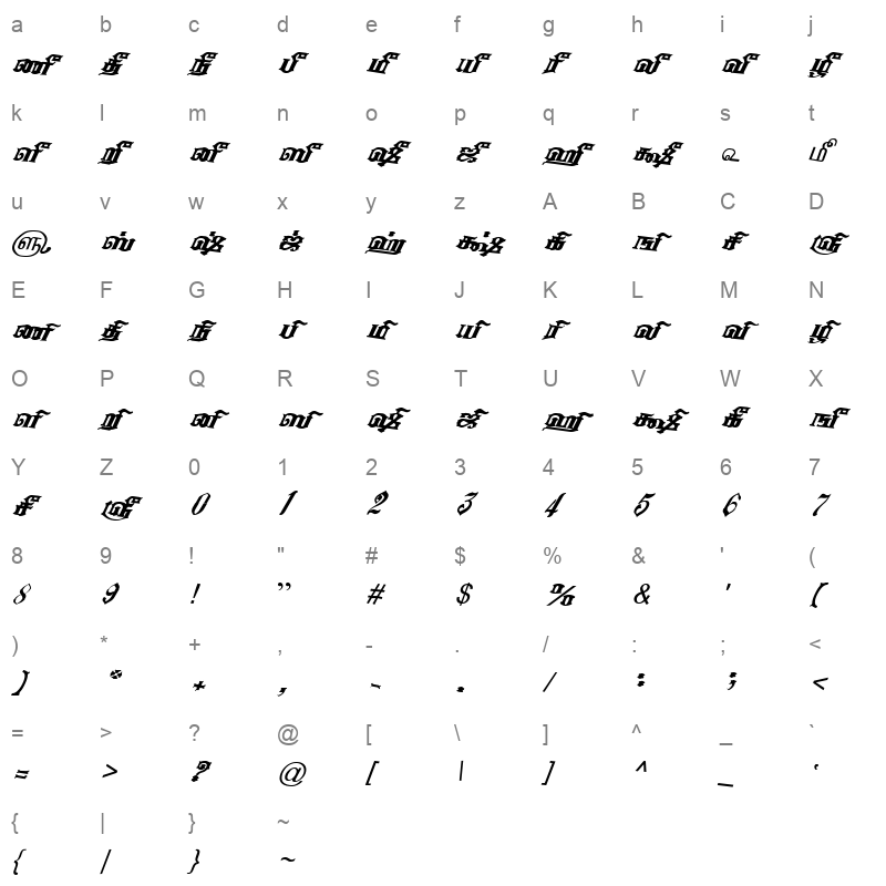 TAM-Tamil029 Normal Character Map