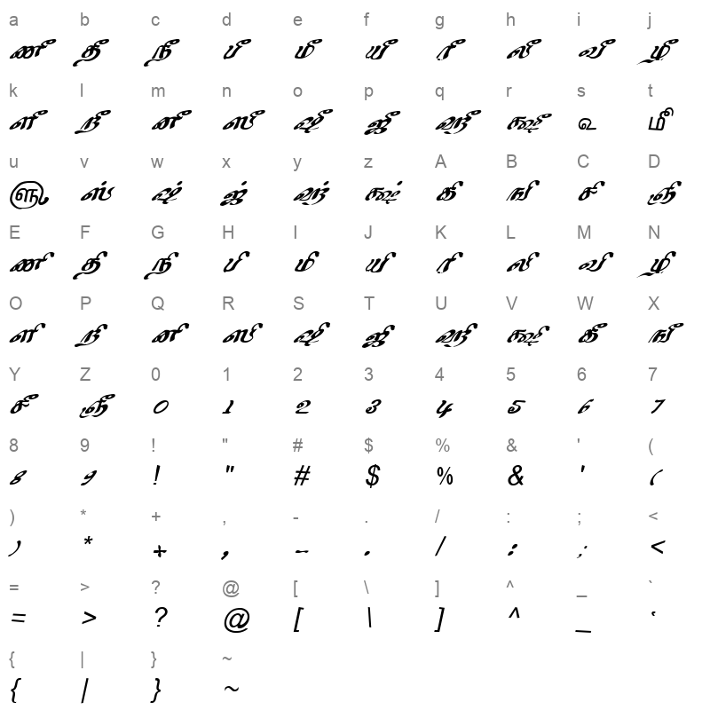 TAM-Tamil031 Normal Character Map